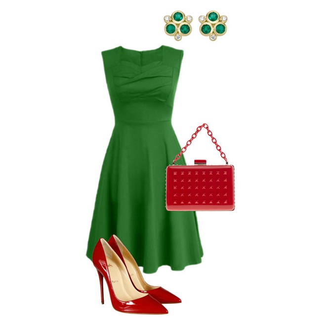 czerwone szpilki do zielonej sukienki