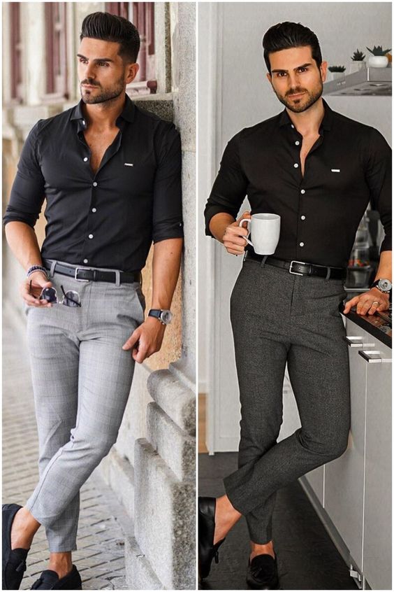 jakie spodnie do czarnej koszuli stylizacje