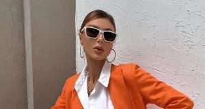 stylizacja z pomarańczową marynarką