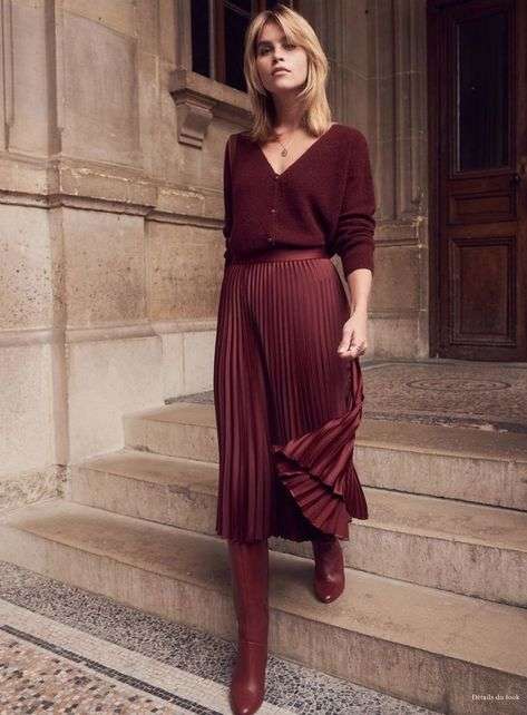 Długa spódnica burgundowa stylizacje jesienne