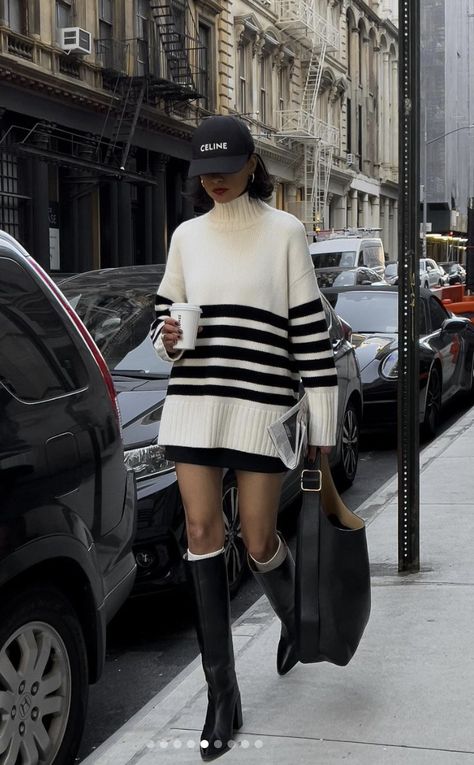 Sweter w paski stylizacje jesienne