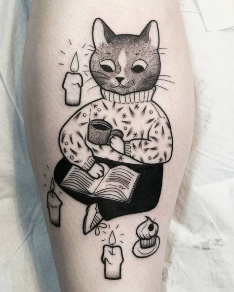 kot tatuaż kreskówkowy