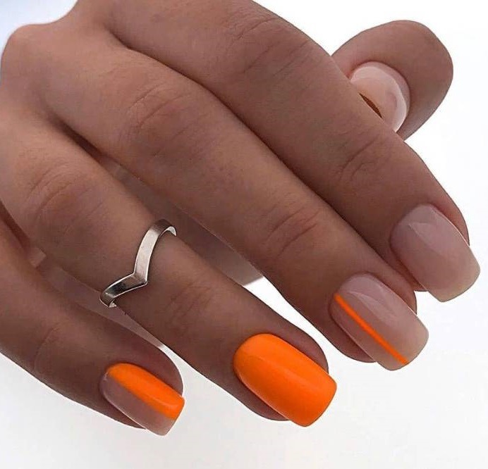 pomarańczowe neonowe paznokcie inspiracje
