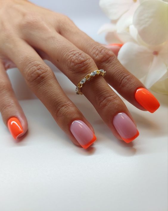pomarańczowe paznokcie french neonowe