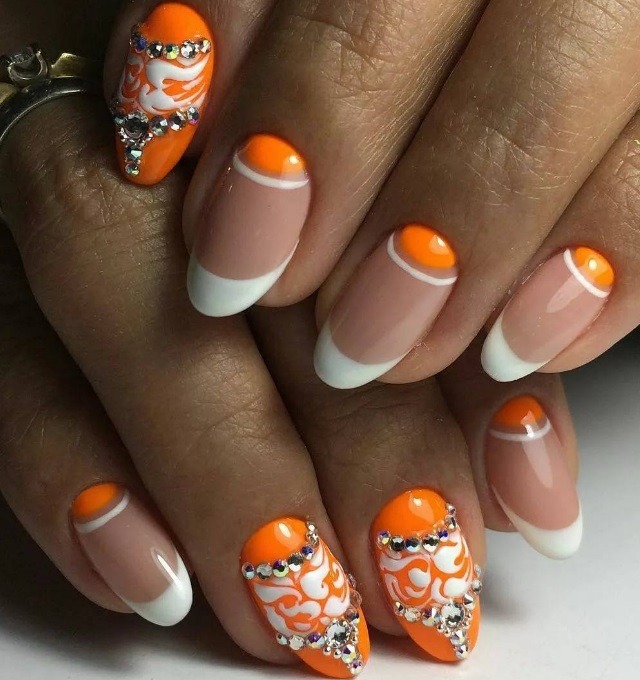 pomarańczowe paznokcie french