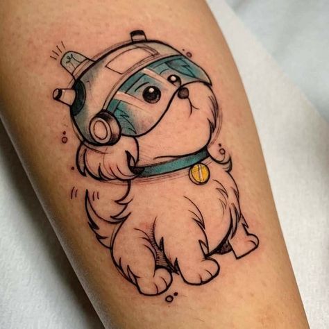 Kreskówkowy tatuaż z psem kolorowy