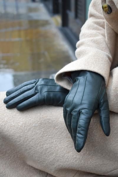 Rękawiczki damskie zimowe skórzane zielone