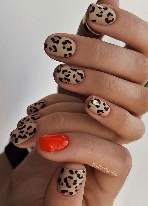 paznokcie hybrydowe leopard na jesień