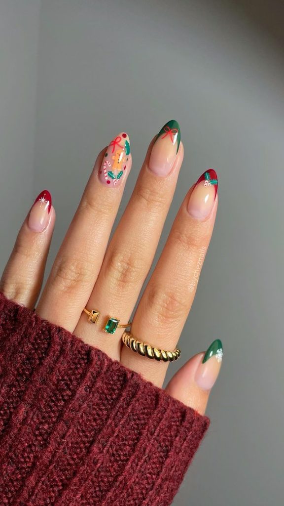 Delikatne świąteczne paznokcie