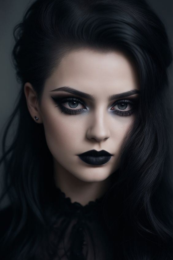 czarny makijaż z czarną szminką