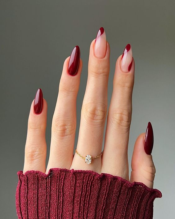 manicure czerwony zimowy geometryczny