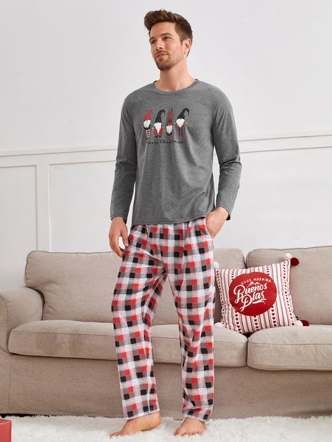 świąteczna piżama męska szara