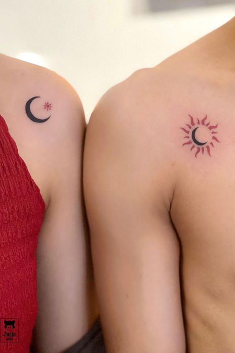 Tatuaże dla par księżyc i słońce