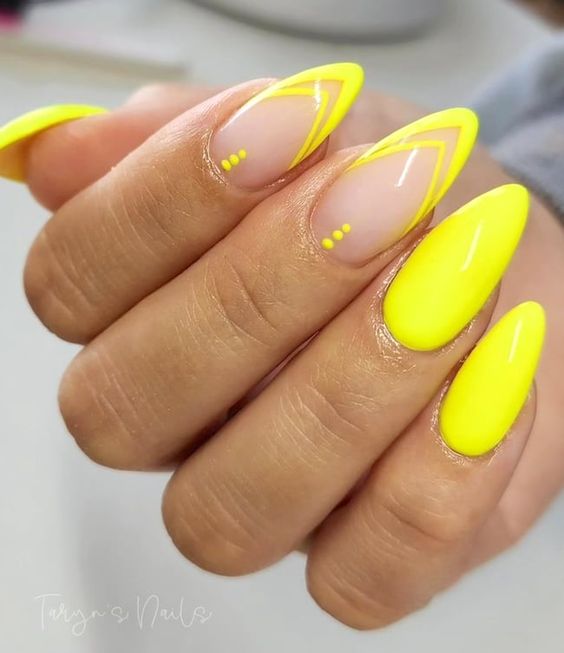 żółte paznokcie neonowe stylizacje manicure